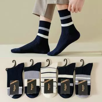 Носки мужские двойные носки средней длины, утолщенные, теплые, универсальные, хлопковые носки, трендовые полосатые чулки average size