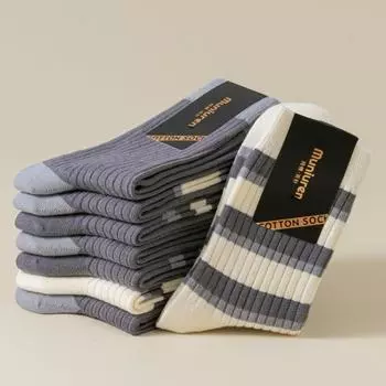 Носки мужские двухслойные полосатые носки средней длины утолщенные термоноски из хлопка впитывающие пот повседневные чулки Zhuji 39-44 code