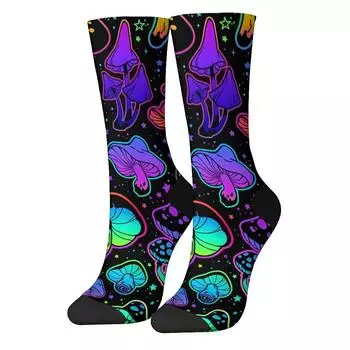 Носки мужские универсальные с принтом неоновых грибов, модные и симпатичные, универсальный стиль, дышащие и теплые, идеальный подарок One Size