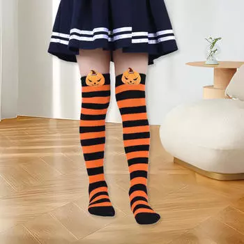 Носки на Хэллоуин для детей, практичные реквизиты для покупок на коленях, повседневное использование Orange and Black