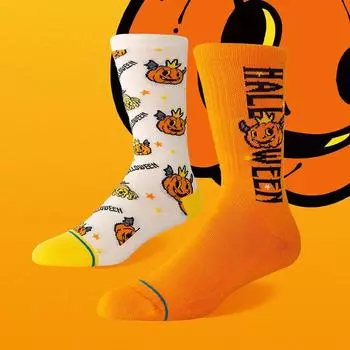 Носки на Хэллоуин, милые носки с тыквой-призраком, средние носки-трубы, женская фабрика One Size белый