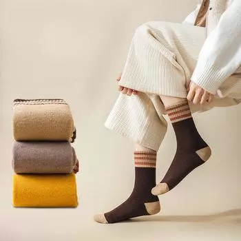 Носки Носки средней длины с толстым бархатом Теплые и цветные носки с петлями Осенние и зимние повседневные носки-тапочки 1 pair чёрный