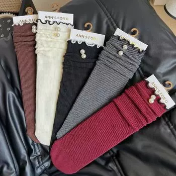 Носки Pearl Ankara Red, женские, трендовые, винтажные, с грибковым краем, серые, с двойной иглой, женские, средние, трубчатые, штабелируемые носки One Size белый