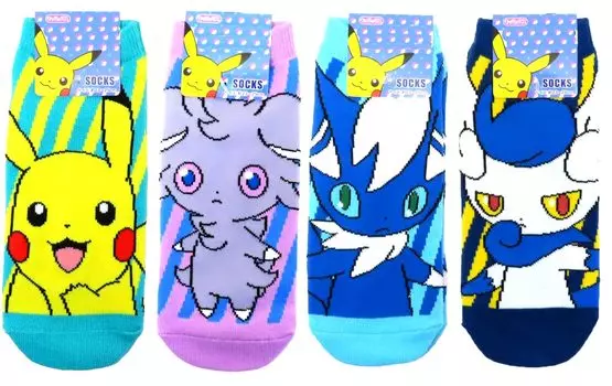 Носки Pocket Monster Socks 4 Pattern Set [Small Planet] женские (Полосатый Пикачу/Ньяспер Фиолетовый/Ньяникс Мужская/Женская Форма) синий