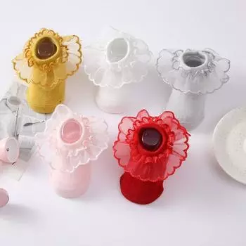 Носки принцессы для новорожденных и младенцев с резиновыми противоскользящими модными детскими носками с рюшами для девочек 0-2 лет S розовый