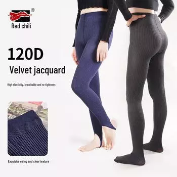 Носки Red Pepper Velvet — теплые колготки плотностью 120D на осень/зиму с утягивающим эффектом, поддержкой бедер и вертикальными полосками. чёрный