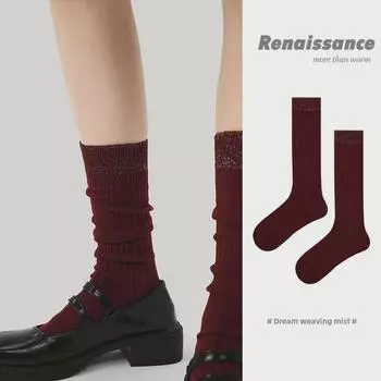 Носки Renaissance Red Silver Silk Lace Mid Tube для женщин, модные универсальные хлопковые носки для осени и зимы One Size