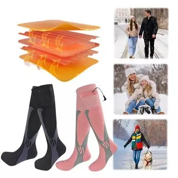 Носки с электроподогревом Носки с электроподогревом Носки с быстрым подогревом на батарейном питании Дышащие теплые зимние носки для кемпинга и пешего туризма розовый