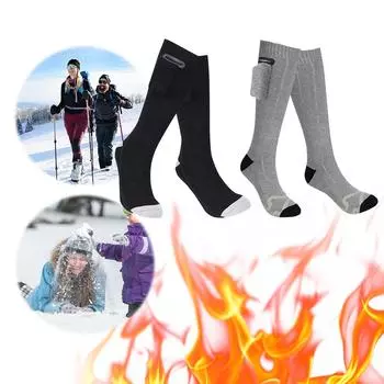Носки с электроподогревом, перезаряжаемые лыжные носки, дышащие термогрелки для ног, теплые хлопковые носки для рыбалки, велоспорта, охоты чёрный