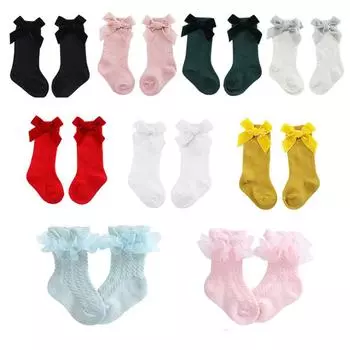 Носки с бантом/сеткой и рюшами для маленьких девочек, детские противоскользящие хлопковые носки, носки принцессы M