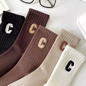 Носки с буквами Женские средние носки-трубы Хлопковые носки Модная верхняя одежда Спортивные высокие чулки-трубы One Size грязно-белый