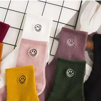 Носки с героями мультфильмов, забавные хлопковые носки со смайликом, женские кавайные милые счастливые подарки One Size белый