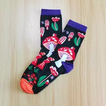 Носки с грибами женские в стиле Харадзюку до середины икры милые носки с цветами животные фрукты граффити носки хлопковые носки для личности приливные носки инс