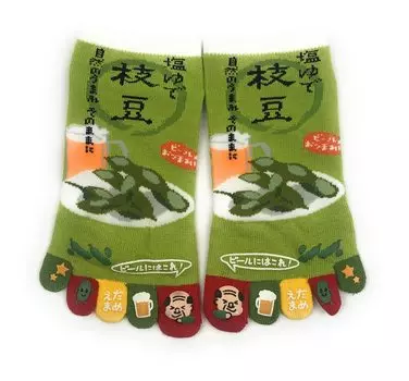 носки с интересным рисунком вареные кроссовки длина 5 пальцев [соленые эдамаме] 22-25 см G636 (зеленый-зеленый)