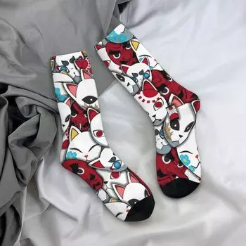 Носки с масками демонов, весенние чулки с принтом аниме, кавайные мужские носки высокого качества, графические велосипедные противоскользящие носки One Size