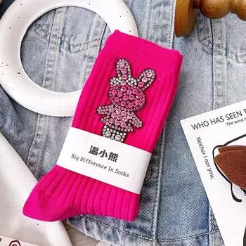 Носки с мультяшным кроликом, украшенные бриллиантами, модные женские носки с бриллиантами, удобные и дышащие рождественские чулки 35-41