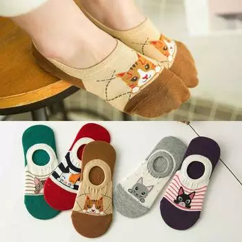 Носки с неглубоким носком для кошек, хлопковые низкие носки-лодочки, короткие носки-трубы, женские повседневные невидимые женские носки хаки