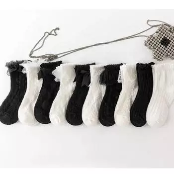 Носки с оборками для девочек, кружевные носки JK Calf для детей, милые носки принцессы с оборками белого и черного цвета для детей, одежда на весну и лето S