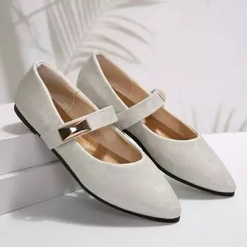 Носки с острым носком, женские туфли на плоской подошве, массивные туфли-лодочки с А-образным вырезом, туфли Мэри Джейн 2024 года, французские нежные туфли на каблуке Four Seasons 36 бежевый