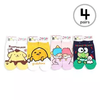 Носки с персонажами Sanrio Kawaii для женщин, девочек и мальчиков Lazy Egg Kitty (до щиколотки, 4 пары) GO 14 22 cm - 25 cm