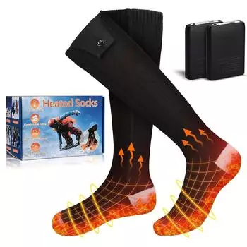 Носки с подогревом, перезаряжаемые электрические носки с подогревом емкостью 5000 мАч, максимальный срок службы батареи 8 часов - 4 регулируемые скорости нагрева, можно стирать зимой 5V-5000mAh чёрный