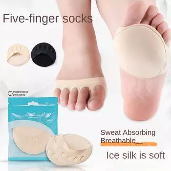 Носки с пятью пальцами спереди, женские невидимые носки до середины стопы, летние нескользящие хлопковые полуобрезанные носки-лодочки, туфли и носки с раздвоенным носком на высоком каблуке чёрный