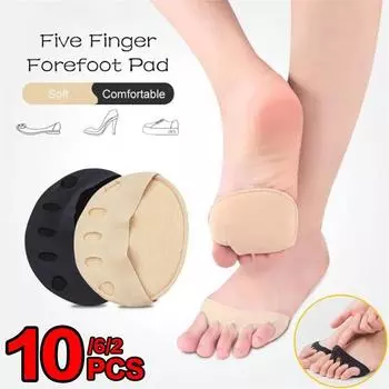 Носки с пятью пальцами, стелька для передней части стопы с открытым носком, подушечки для обуви, стелька на высоком каблуке, противоскользящие защитные подушечки для ног, губчатые обезболивающие носки 2pcs/1pair чёрный