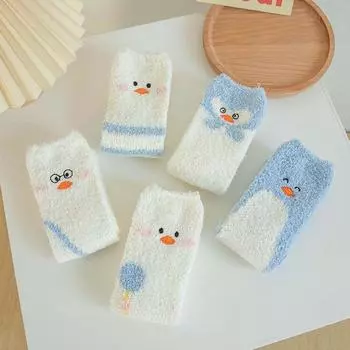 Носки с принтом животных Sweet Girls Носки средней длины Носки из кораллового флиса Милые носки-тапочки Женские чулочно-носочные изделия C