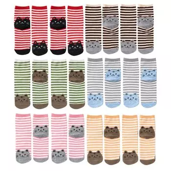 Носки с рисунком кошки, носки с рисунком животных для женщин и девочек, 6 видов, всего 12 пар в комплекте [HAMILO]