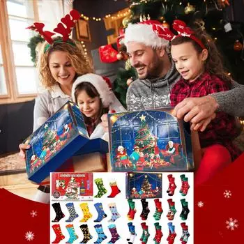 Носки с рождественским календарем Адвента, подарочная коробка с забавными рождественскими носками One Size синий