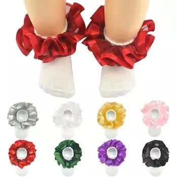 Носки с рюшами Sagit, носки под платье принцессы с кружевными оборками, носки с большими рюшами для маленьких девочек, для новорожденных/младенцев/маленьких девочек L чёрный