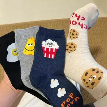 Носки с сыром из печенья, женские хлопковые носки, средние носки, весенние чулки с милым рисунком для студентов в японском стиле One Size серый