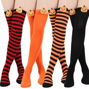 Носки с тыквенным дьяволом, носки для кукол на Хэллоуин, гольфы выше колена, женские чулки для европейской и американской вечеринки Cos Play в полоску average size