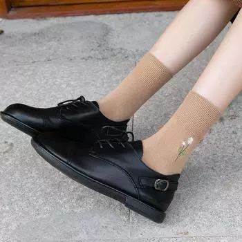 Носки с вышитым цветочным узором в виде ворса на осень и зиму, хлопковые носки-трубы, однотонные женские носки