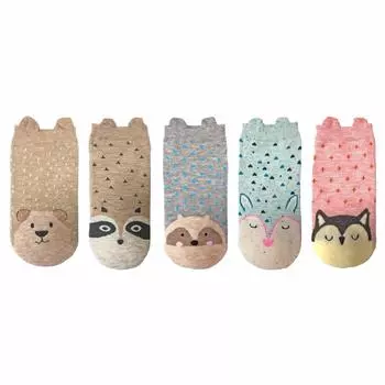Носки с животными, комплект из 5 пар, набор носков с персонажами, кошка, собака, панда, кролик, мышь, животное, 5 шт., цифры, точки, животное [TRAX SHOP] 21 см-24 см (JP, размер, 21,0 см, 24,0