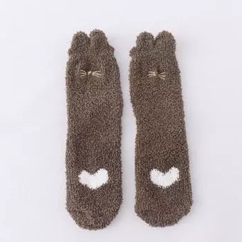 Носки-следки из кораллового флиса для женщин, для сна, милые, девичьи, до икры, модные, мультяшные, теплые, повседневные, средней длины One Size