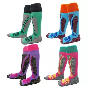 Носки Snow Long Cold High Purple Green Blue 4 пары [Hazako], Носки, Сноуборд, Мужские, Женские, Одежда, Альпинизм, Катание на лыжах, На открытом воздухе, Толстые, Защита,