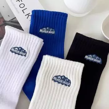 Носки Snow Mountain, японские универсальные мужские и женские носки среднего размера, носки Tide для пар, впитывающие пот буквы One Size белый