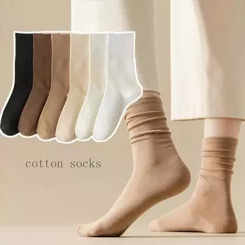 Носки средней длины из чистого хлопка для женщин, универсальные, простые, теплые, цветные, женские, удобные, дышащие, однотонные, женские, осенне-зимние носки one size чёрный