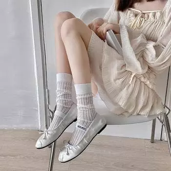 Носки средней длины Miao Miao Miu Show, новые однотонные полосатые хлопковые носки, французские высококачественные полые модные носки One Size