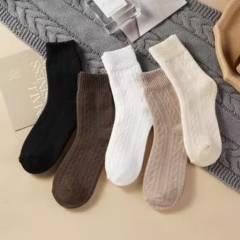 Носки средней длины, носки для женщин, толстые теплые махровые носки для девочек, зимние носки в стиле ретро, однотонные One size белый