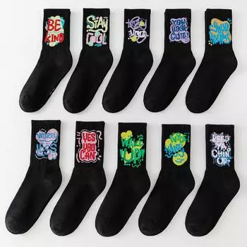 Носки средней длины, осенние и зимние баскетбольные черные и белые мужские спортивные носки 36-47 One Size