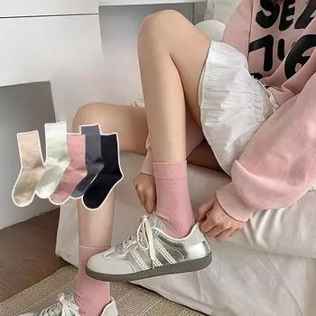 Носки средней длины с тиснением в виде сердца, женские носки JK Lolita Kawaii, милые повседневные модные однотонные хлопковые дышащие длинные носки