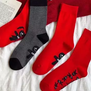 Носки Stepping Socks Villain Pattern Medium Tube Socks Red Natal Year Женские носки из чистого хлопка Дракон Змея Год Мужские длинные носки One Size ярко-красный