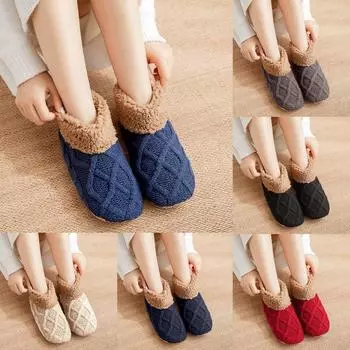 Носки-тапочки Fuzzy с захватами, зимние, толстые, теплые, удобные, нескользящие 35 чёрный