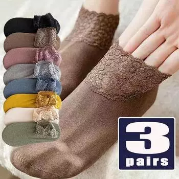 Носки-тапочки из бархата, кружевные женские силиконовые, нескользящие, средней длины, осенние и зимние, очень мягкие и толстые, теплые, свободные носки 1pair