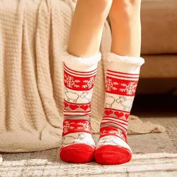 Носки Тапочки Рождество Искусственный Флис Подкладка Мужские Женские Детские Семейные Подошвы С Противоскользящим Покрытием Snow Sheep