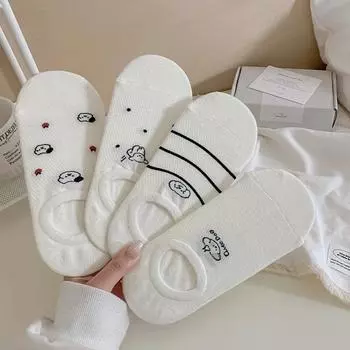 Носки-тапочки женские хлопковые тонкие дышащие летние невидимые носки нескользящие силиконовые носки для девочек кавайные мультипликационные низкие носки