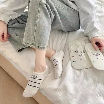 Носки-тапочки женские хлопковые тонкие дышащие летние невидимые носки нескользящие силиконовые носки для девочек кавайные мультипликационные низкие носки