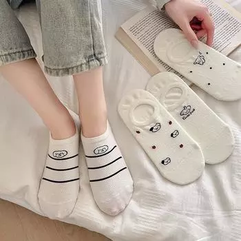 Носки-тапочки женские хлопковые тонкие дышащие летние невидимые носки нескользящие силиконовые носки для девочек кавайные мультипликационные низкие носки